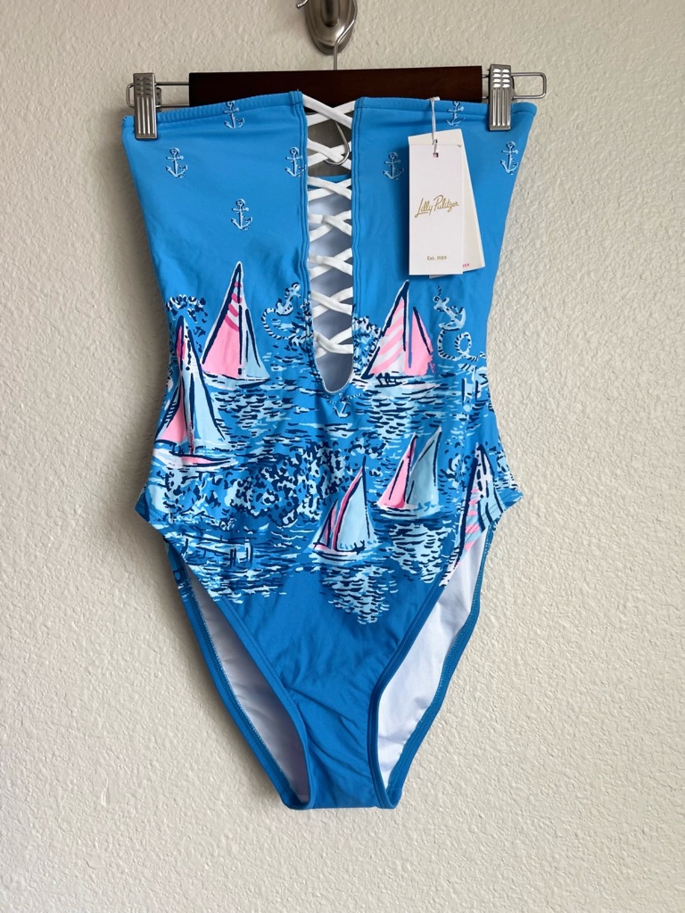 Lilly Pulitzer Turquoise One-Piece Swimsuit with Pink Sailboat Print